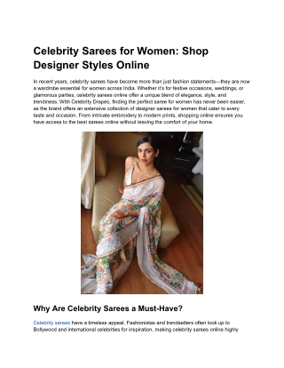 Celebrity Sarees for Women - Shop Designer Styles Online