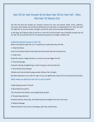 Best Hair Oil For Hair Fall