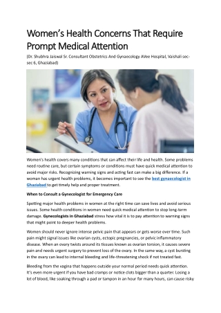 Women’s Health Concerns That Require Prompt Medical Attention