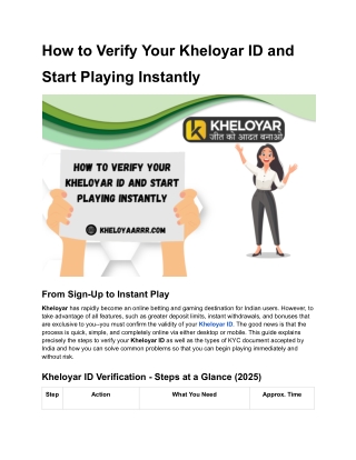 How to Verify Your Kheloyar ID and Start Playing Instantly