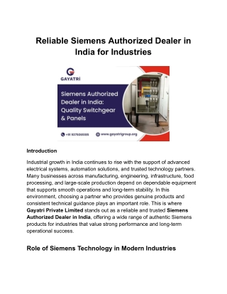 Reliable Siemens Authorized Dealer in India for Industries