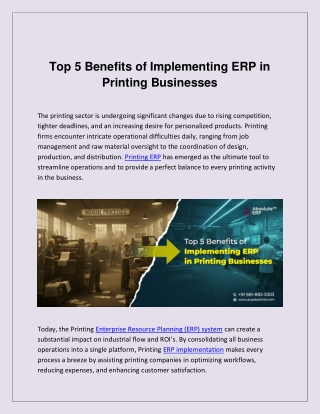 Top 5 Benefits of Implementing ERP in Printing Businesses