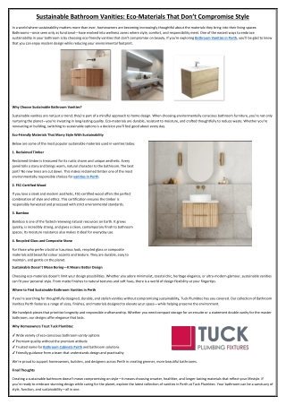 Sustainable Bathroom Vanities Eco-Materials That Don’t Compromise Style