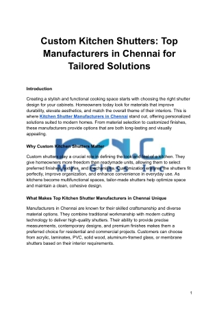 Custom Kitchen Shutters: Top Manufacturers in Chennai for Tailored Solutions