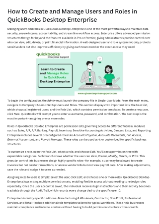 How to Create and Manage Users and Roles in QuickBooks Desktop Enterprise