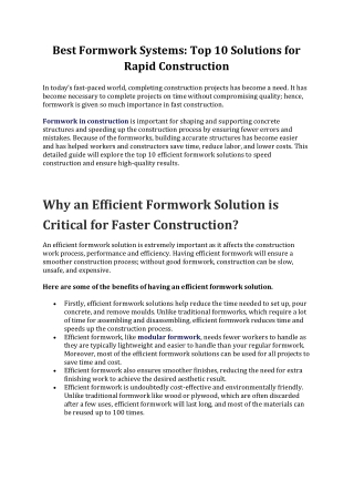 Best Formwork Systems: Top 10 Solutions for Rapid Construction