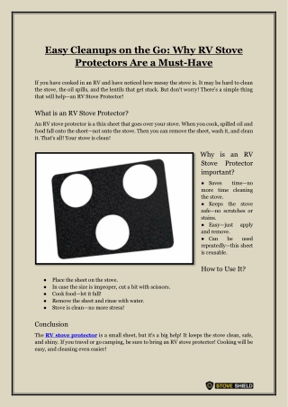 Easy Cleanups on the Go- Why RV Stove Protectors Are a Must-Have