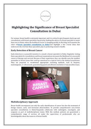 Highlighting the Significance of Breast Specialist Consultation in Dubai