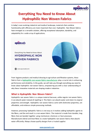 Everything You Need to Know About Hydrophilic Non Woven Fabrics