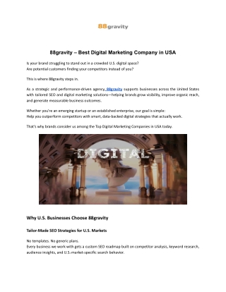 Best Digital Marketing Company in USA | 88gravity