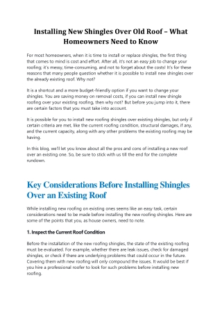 Installing New Shingles Over Old Roof – What Homeowners Need to Know
