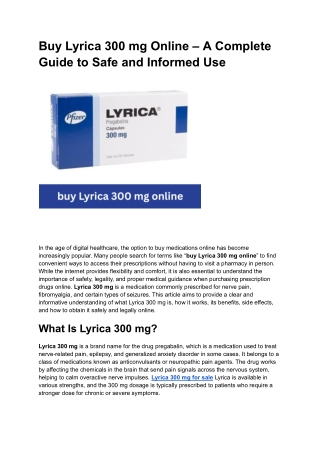 Buy Lyrica 300 mg Online – A Complete Guide to Safe and Informed Use