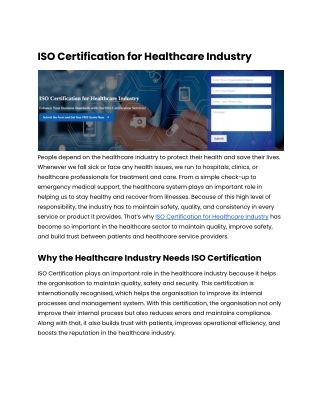 ISO Certification for Healthcare Industry