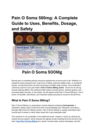 Pain O Soma 500mg_ A Complete Guide to Uses, Benefits, Dosage, and Safety