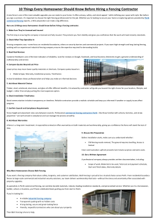 10 Things Every Homeowner Should Know Before Hiring a Fencing Contractor