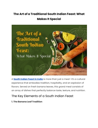 The Art of a Traditional South Indian Feast: What Makes It Special