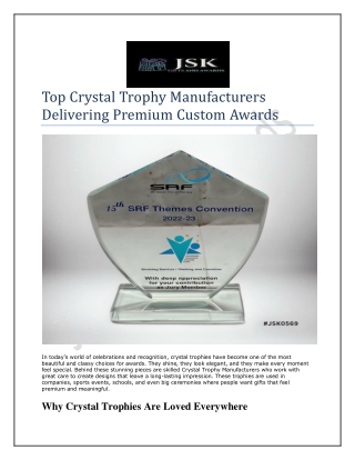 Top Crystal Trophy Manufacturers Delivering Premium Custom Awards