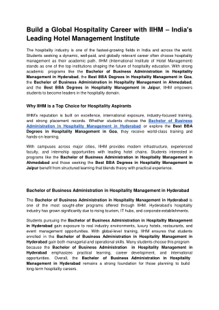 Build a Global Hospitality Career with IIHM – India’s Leading Hotel Management Institute