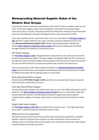 Waterproofing Material Supplier Dubai of the Modern Seal Groups