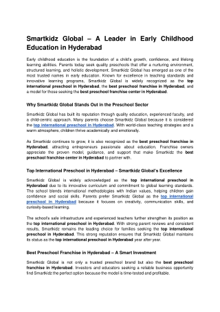 Smartkidz Global – A Leader in Early Childhood Education in Hyderabad