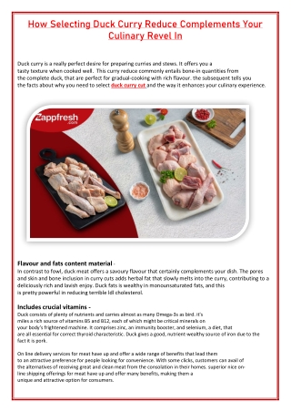 How Selecting Duck Curry Reduce Complements Your Culinary Revel In