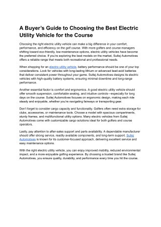 Guide to Choosing the Best Electric Utility Vehicle