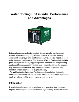 Water Cooling Unit in India_ Performance and Advantages