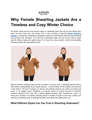Why Female Shearling Jackets Are a Timeless and Cozy Winter Choice