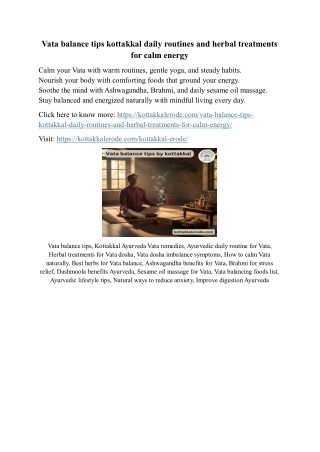 Vata balance tips kottakkal daily routines and herbal treatments for calm energy