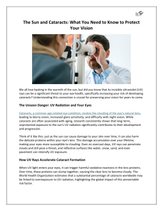 The Sun and Cataracts: What You Need to Know to Protect Your Vision