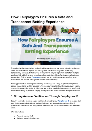 How Fairplaypro Ensures a Safe and Transparent Betting Experience