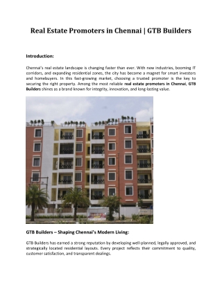 Real Estate Promoters in Chennai | GTB Builders