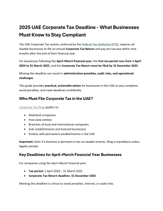 2025 UAE Corporate Tax Deadline - What Businesses Must Know to Stay Compliant