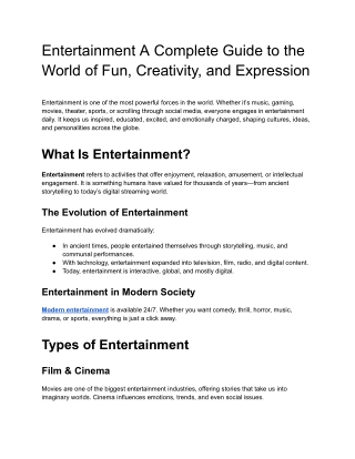 Entertainment A Complete Guide to the World of Fun, Creativity, and Expression