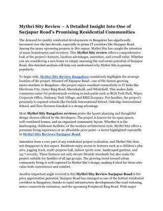 Mythri Sity Review – A Detailed Insight Into One of Sarjapur Road’s Promising Residential Communities