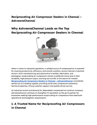 Reciprocating Air Compressor Dealers in Chennai