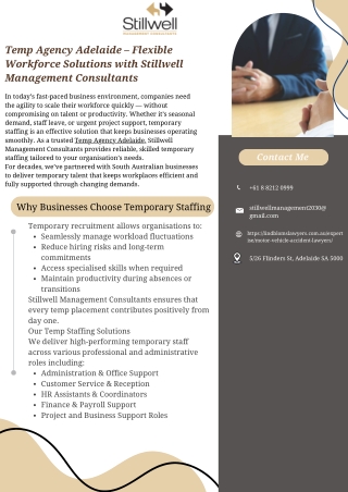 Temp Agency Adelaide – Flexible Workforce Solutions with Stillwell Management Consultants