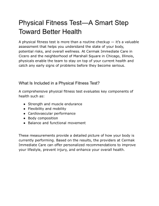 Physical Fitness Test—A Smart Step Toward Better Health