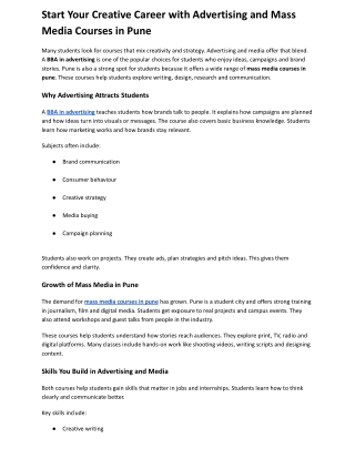 Start Your Creative Career with Advertising and Mass Media Courses in Pune