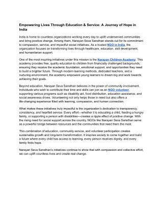 Empowering Lives Through Education & Service: A Journey of Hope in India