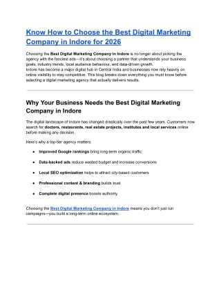 Know How to Choose the Best Digital Marketing Company in Indore for 2026