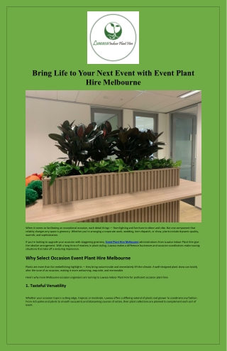 Bring Life to Your Next Event with Event Plant Hire Melbourne