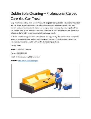 Dublin Sofa Cleaning – Professional Carpet Care You Can Trust