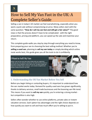 How to Sell My Van Fast in the UK A Complete Seller’s Guide