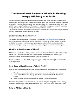 Why Heat Recovery Wheels Are Essential for Energy-Efficient HVAC Performance