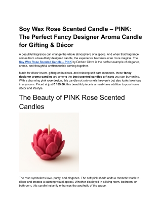 Soy Wax Rose Scented Candle – PINK_ The Perfect Fancy Designer Aroma Candle for Gifting & Décor