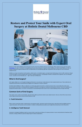 Restore and Protect Your Smile with Expert Oral Surgery at Holistic Dental Melbourne CBD
