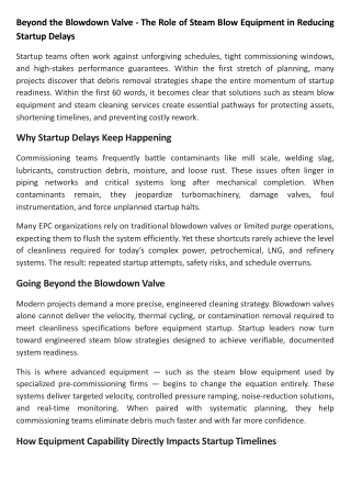 Beyond the Blowdown Valve - The Role of Steam Blow Equipment in Reducing Startup