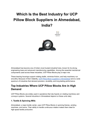 Which Is the Best Industry for UCP Pillow Block Suppliers in Ahmedabad, India