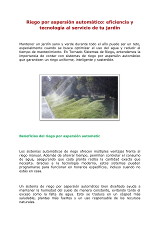 Riego por aspersión automático: eficiencia y tecnología al servicio de tu jardín